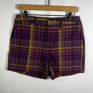 A New Day Shorts Women 6 Stretch Purple Plaid High Waisted Academy Style Preppy